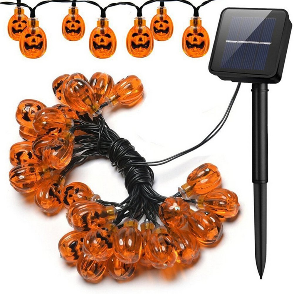 Solar Halloween Deko Garten Kürbiskopf  Lichterkette mit Solarbetrieben, 8 Modi Wasserdicht Halloween Lichterkette für Außen Innen, Allerheiligen, Halloween Party Dekorations