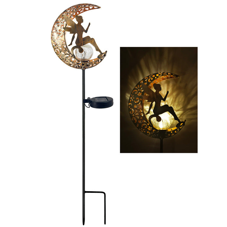 Solarlampen für Außen Mond-Solarleuchten Garten  Gartendeko Blumenfee Figuren Wasserdichte Solarleuchte Garten Deko Elfe Metall LED Pfahlpfad Deko Leuchten Balkon