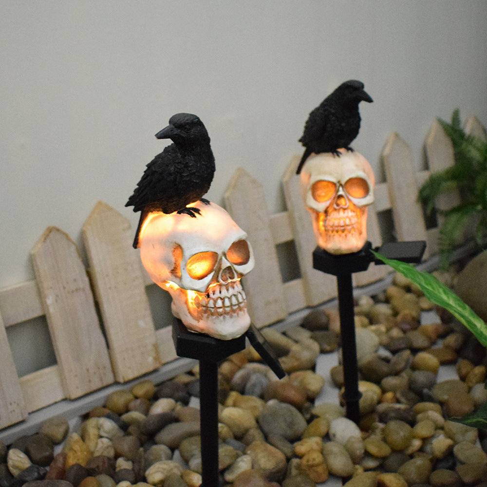 Solar Totenkopf: Halloween Schädel-Leuchte für den Garten, 1 gelbe LED (Halloween Lampe)