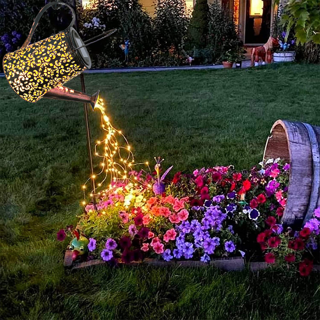 Solar Gießkanne mit Lichterkette Gartendeko - Gießkannenlicht Lichter für Hofweg Baum Rasen Yard Path, Solar Märchengarten LED, Lichterketten Aussen, Star Shower Garten Leuchten (mit Schäferhaken)