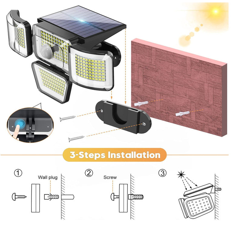 Solarleuchten für den Außenbereich, 278 LED-Solarsicherheitsleuchten mit Bewegungsmelder /Bewegungssensor, IP65, wasserdicht,Solar-Wandleuchten für den Außenbereich, für Hof, Garage, Terrasse, Veranda