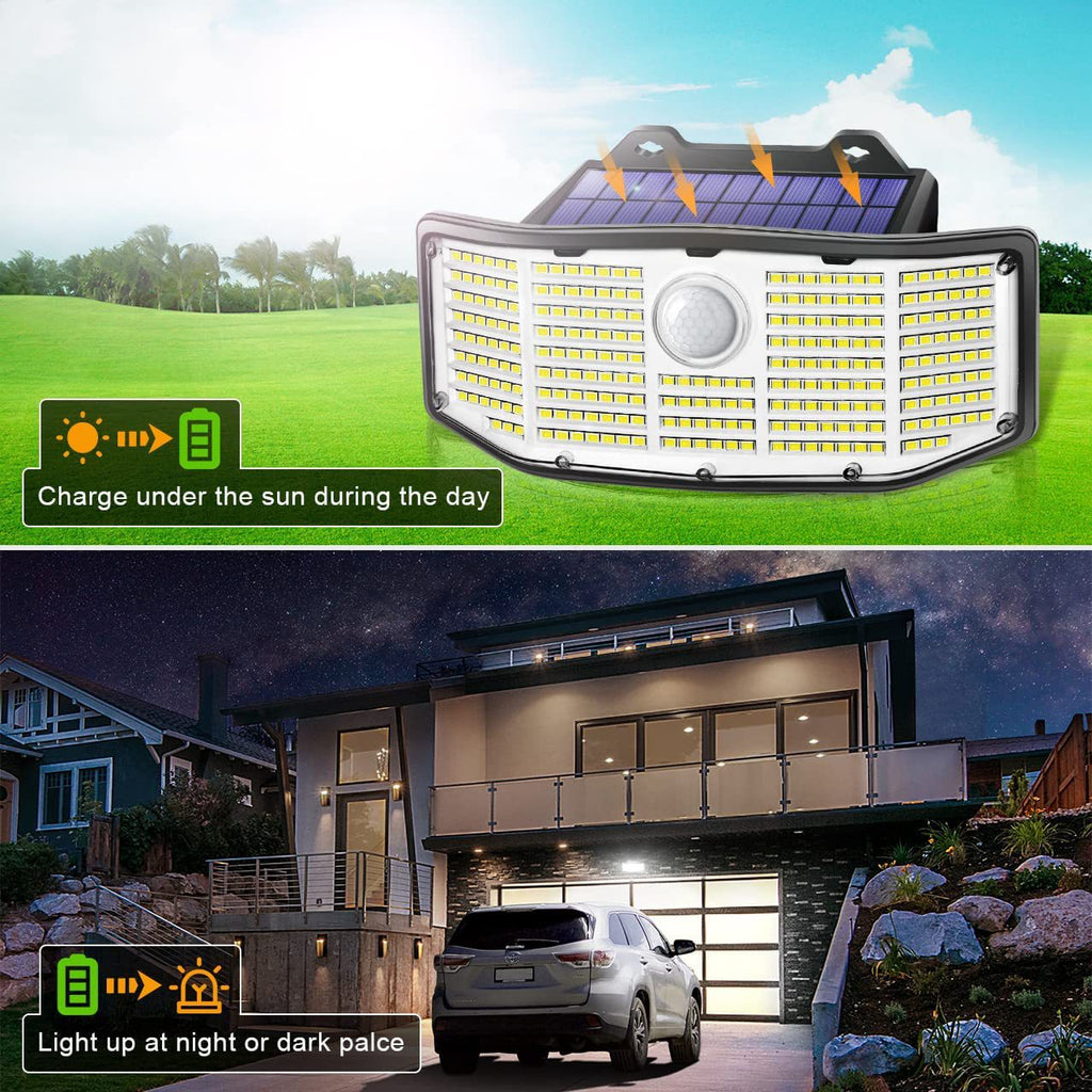 Solarleuchten für den Außenbereich, 252 LED-Solarsicherheitsleuchten mit Bewegungsmelder / Bewegungssensor, IP65, wasserdicht, Solar-Wandleuchten für den Außenbereich, für Hof, Garage, Terrasse, Veranda