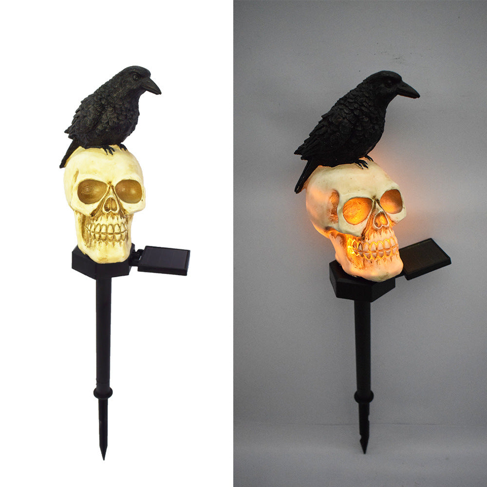 Solar Totenkopf: Halloween Schädel-Leuchte für den Garten, 1 gelbe LED (Halloween Lampe)