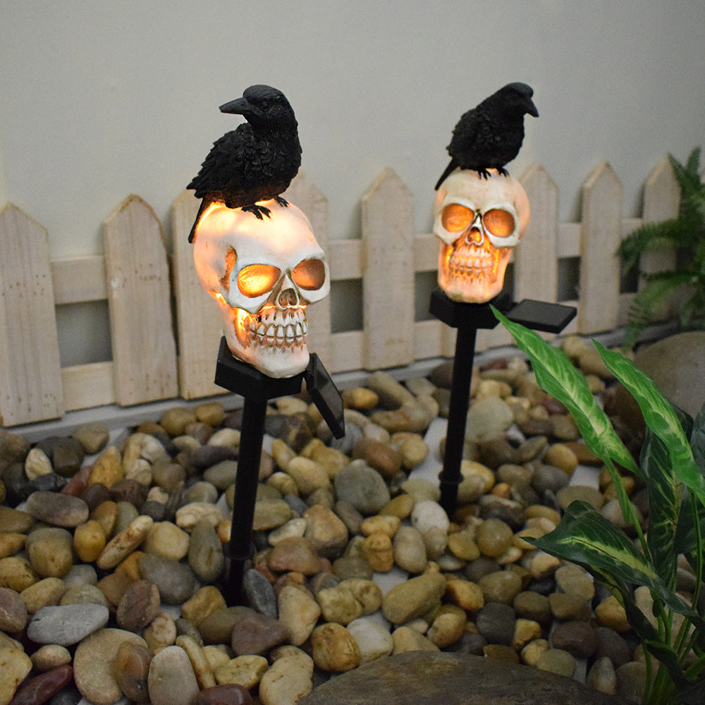 Solar Totenkopf: Halloween Schädel-Leuchte für den Garten, 1 gelbe LED (Halloween Lampe)