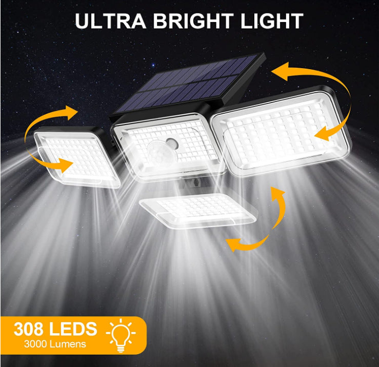 Solarleuchten für den Außenbereich, 308 LED-Solarsicherheitsleuchten mit Bewegungsmelder /Bewegungssensor,IP65, wasserdicht, Solar-Wandleuchten für den Außenbereich, für Hof, Garage, Terrasse, Veranda