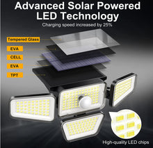 Laden Sie das Bild in den Galerie-Viewer, Solarlampen für Außen mit Bewegungsmelder, 270 LED Strahler Solar Außen 2200mAh IP65 Wasserdichte 3 Modi Solarlampe mit Fernbedienung 360° Beleuchtungswinkel Solar Wandleuchte für Hof