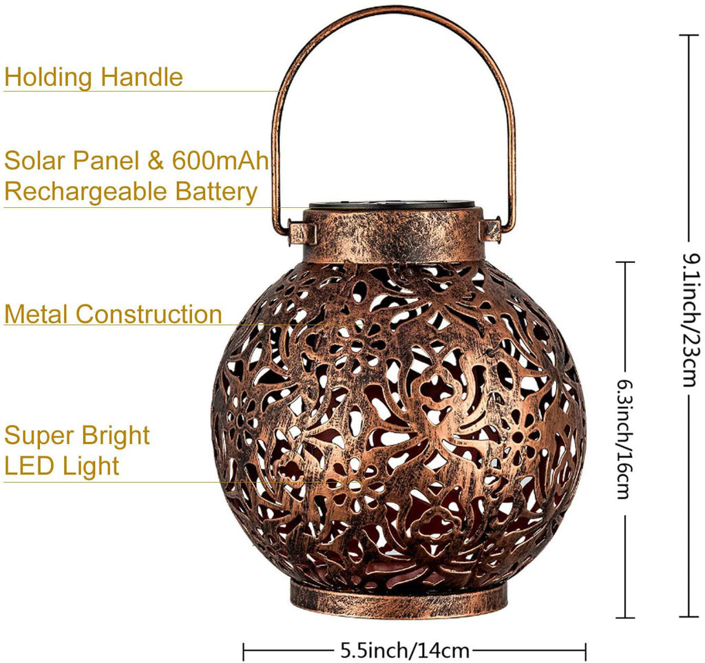 Solar Laterne - Solarlaterne für Außen Metall Solar Laterne LED Gartenleuchte IP44 Wasserdicht Vintage Hängend Balkon Deko für Aussen Patio Terrasse Wand Tisch Warmweiß