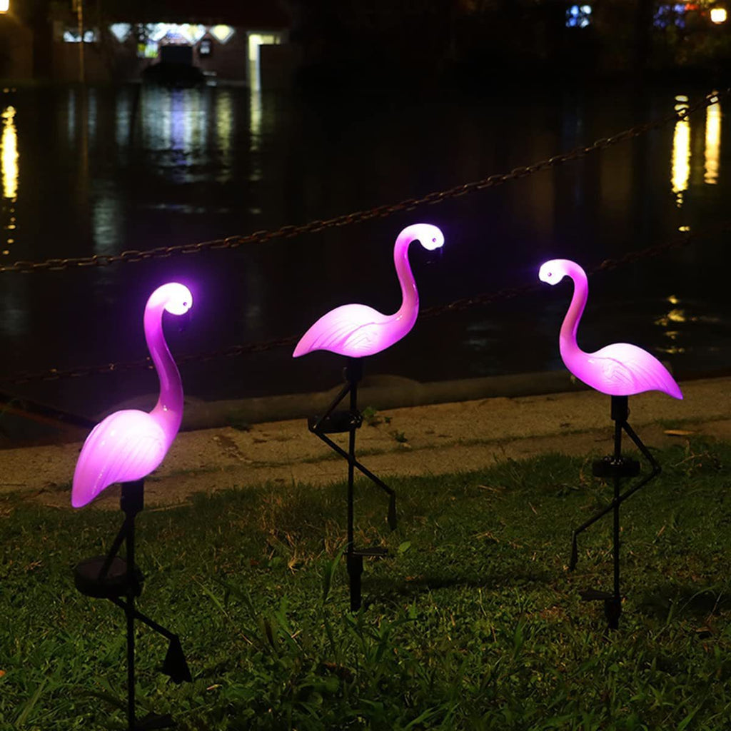 3 × Flamingo SolarLampe Gartenstecker Solarleuchte Solarlampe Licht Rasenlampe LED Solarlicht Wasserdicht Outdoor Solarleuchten Gartendekoration für Garten Balkon Rasen ca.53cm