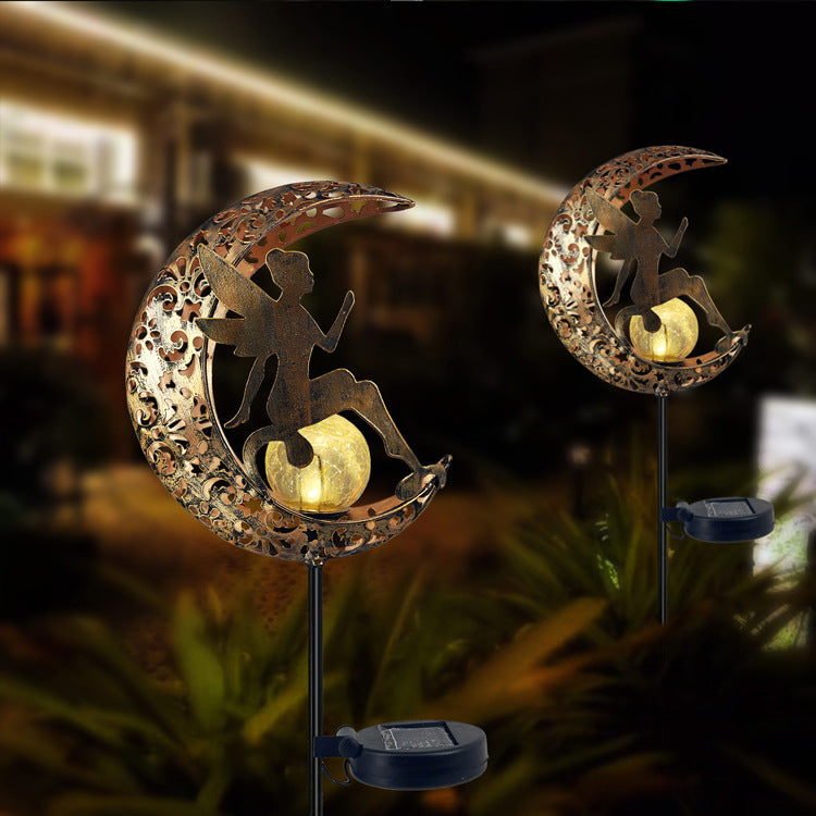 Solarlampen für Außen Mond-Solarleuchten Garten  Gartendeko Blumenfee Figuren Wasserdichte Solarleuchte Garten Deko Elfe Metall LED Pfahlpfad Deko Leuchten Balkon