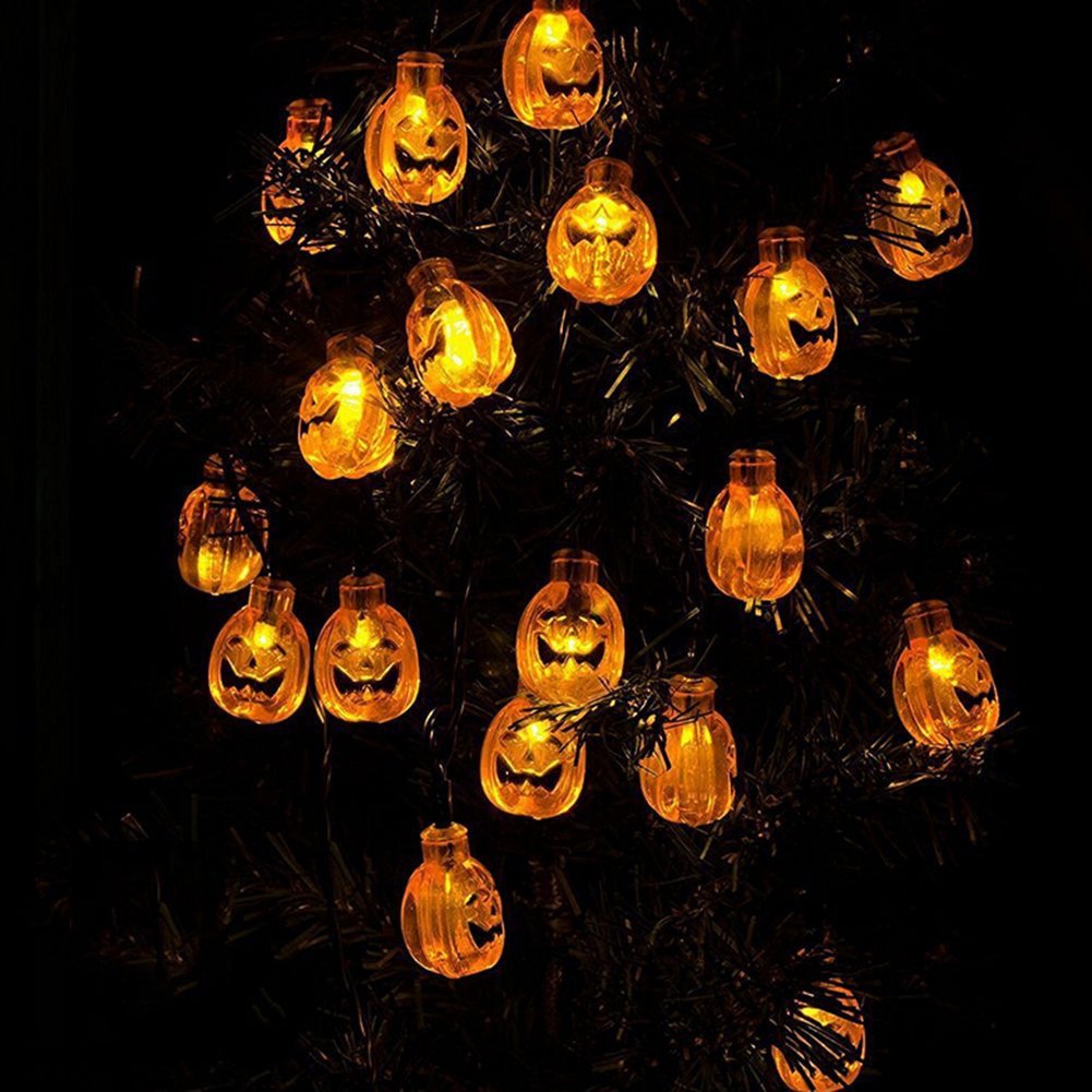 Solar Halloween Deko Garten Kürbiskopf  Lichterkette mit Solarbetrieben, 8 Modi Wasserdicht Halloween Lichterkette für Außen Innen, Allerheiligen, Halloween Party Dekorations