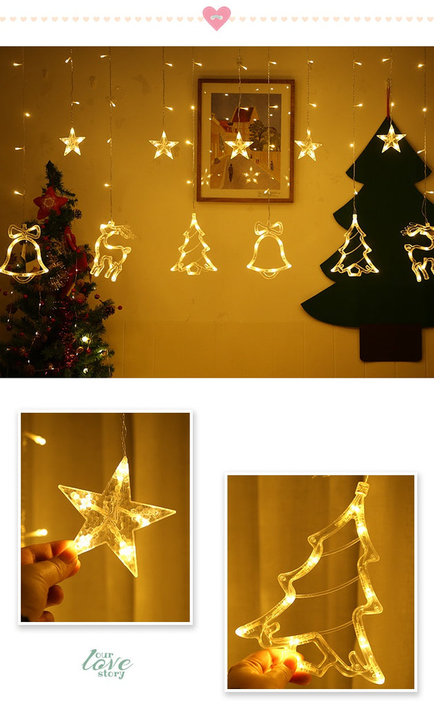 Solar Lichterkette mit 12 LED Kugel /Elch, Weihnachtsbaum, Glocke Model Lichtervorhang 3Meter Lichtervorhang 8 Modi Innen & Außenlichterkette Wasserdicht Dekoration für Weihnachten