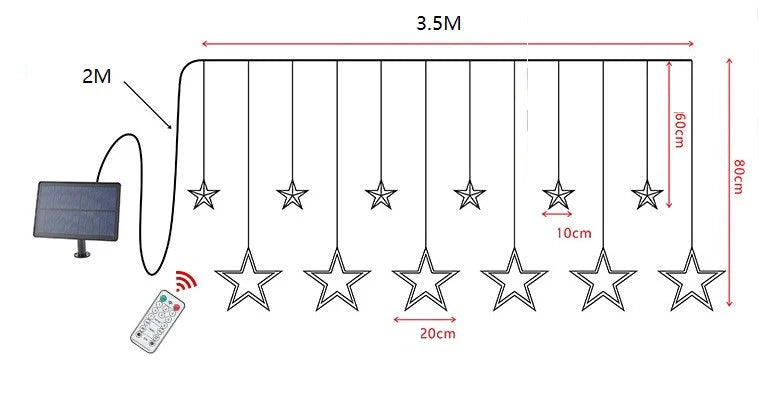 Solar Lichterkette mit LED Kugel 12 Stern-Mond Stern-Stern Sterne Mond Lichtervorhang 123 Leuchtioden Lichtervorhang 8 Modi Innen & Außenlichterkette Wasserdicht Dekoration für Weihnachten