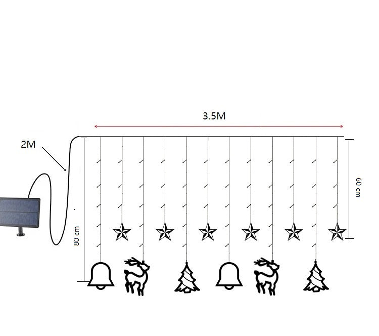 Solar Lichterkette mit 12 LED Kugel /Elch, Weihnachtsbaum, Glocke Model Lichtervorhang 3Meter Lichtervorhang 8 Modi Innen & Außenlichterkette Wasserdicht Dekoration für Weihnachten