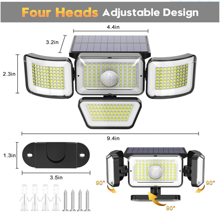 Solarleuchten für den Außenbereich, 278 LED-Solarsicherheitsleuchten mit Bewegungsmelder /Bewegungssensor, IP65, wasserdicht,Solar-Wandleuchten für den Außenbereich, für Hof, Garage, Terrasse, Veranda