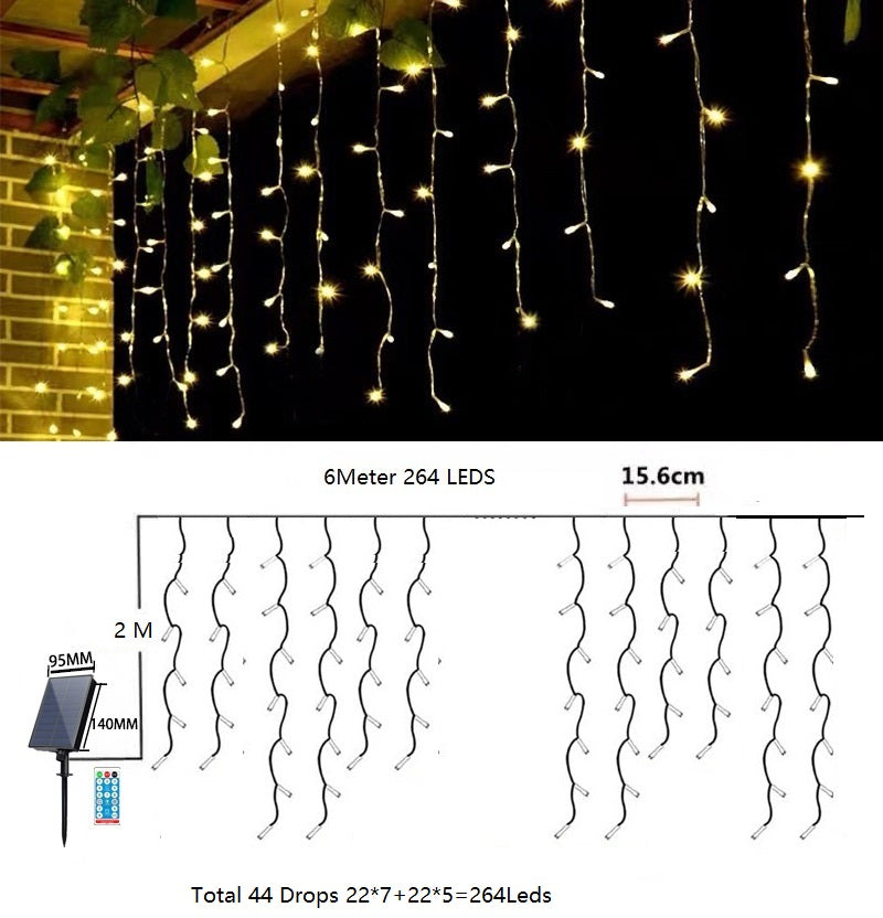 Solar Eisregen Lichterkette Außen, 3/5/6m 128/256/264 LEDs Weihnachtsbeleuchtung,8 Modi Lichterketten Vorhang, IP44 wasserdicht für Innen Außen Weihnachtsdeko, Schlafzimmer , Party, Balkon, Garten Deko