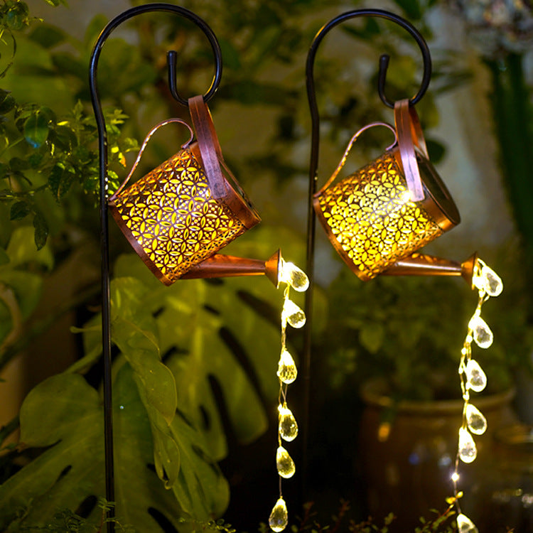 Solar Gießkanne mit Lichterkette Gartendeko - Gießkannenlicht Lichter für Hofweg Baum Rasen Yard Path, Solar Märchengarten LED, Lichterketten Aussen, Star Shower Garten Leuchten (mit Schäferhaken)