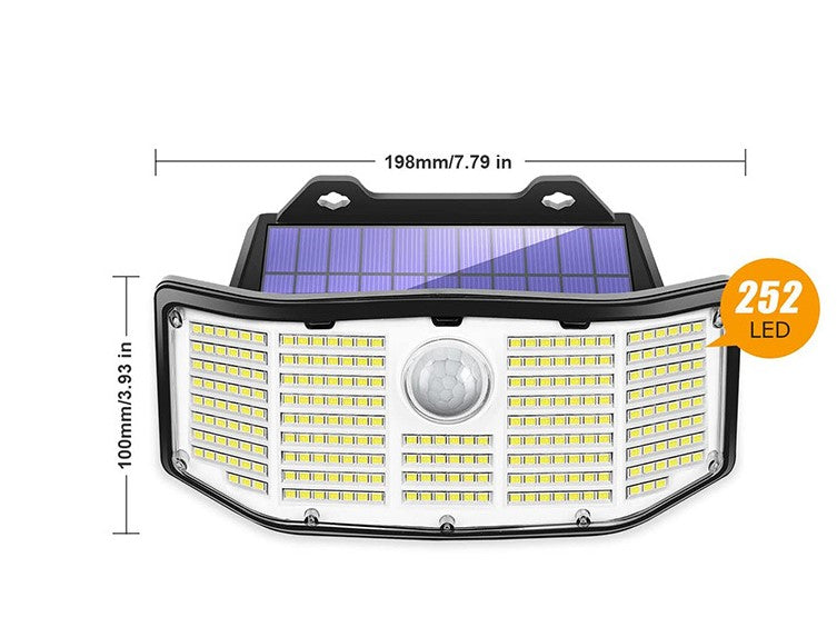 Solarleuchten für den Außenbereich, 252 LED-Solarsicherheitsleuchten mit Bewegungsmelder / Bewegungssensor, IP65, wasserdicht, Solar-Wandleuchten für den Außenbereich, für Hof, Garage, Terrasse, Veranda