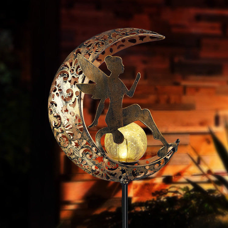 Solarlampen für Außen Mond-Solarleuchten Garten  Gartendeko Blumenfee Figuren Wasserdichte Solarleuchte Garten Deko Elfe Metall LED Pfahlpfad Deko Leuchten Balkon