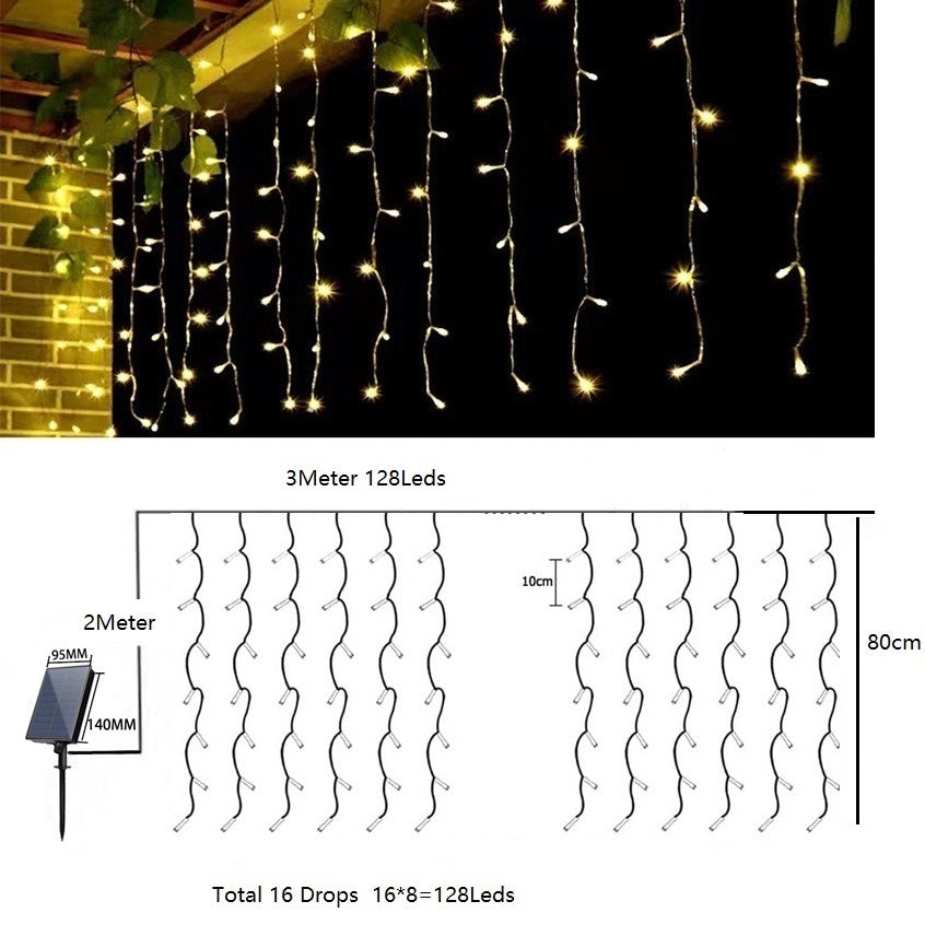 Solar Eisregen Lichterkette Außen, 3/5/6m 128/256/264 LEDs Weihnachtsbeleuchtung,8 Modi Lichterketten Vorhang, IP44 wasserdicht für Innen Außen Weihnachtsdeko, Schlafzimmer , Party, Balkon, Garten Deko