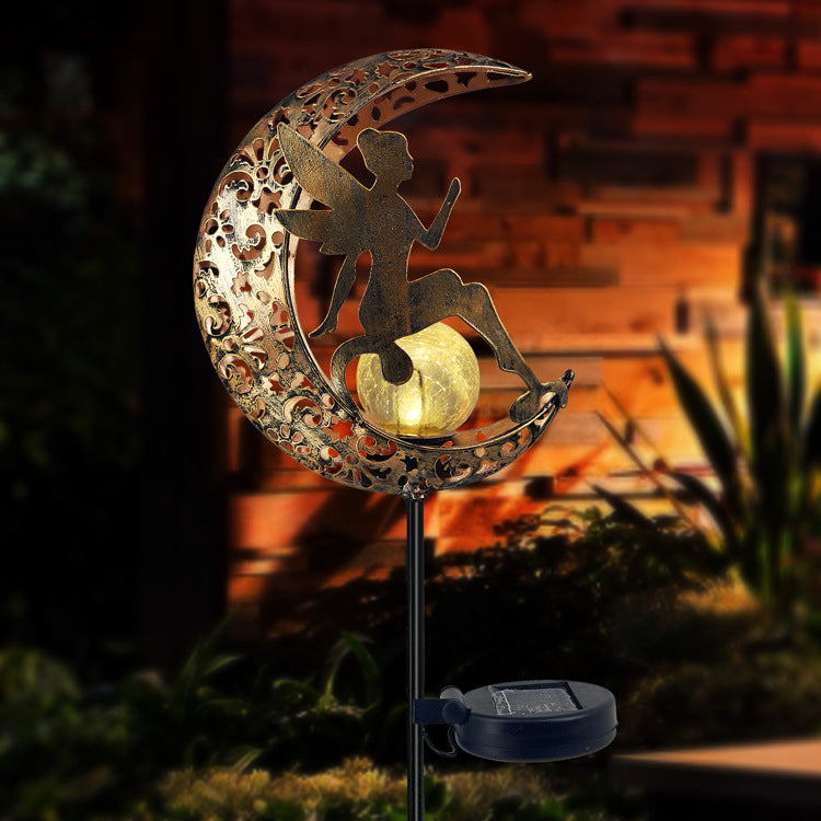 Solarlampen für Außen Mond-Solarleuchten Garten  Gartendeko Blumenfee Figuren Wasserdichte Solarleuchte Garten Deko Elfe Metall LED Pfahlpfad Deko Leuchten Balkon