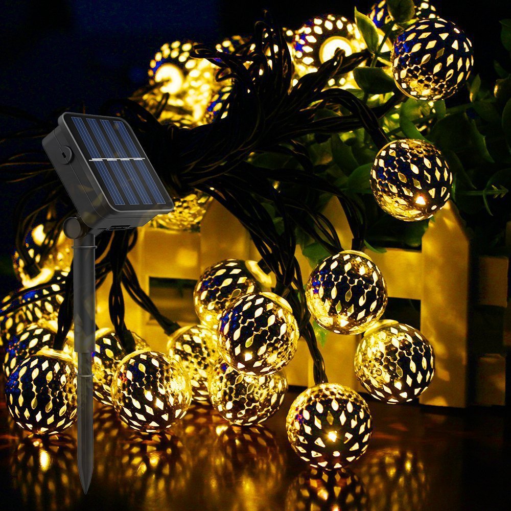 Solar Lampe,LED Solarbetriebenes Lichterketten ,20/30/50 LED Solar Marokkanische Lichterketten Außen，8 Modi Solar Kristall Kugeln für Garten,Bäume,Terrasse,Weihnachten,Hochzeiten,Partys