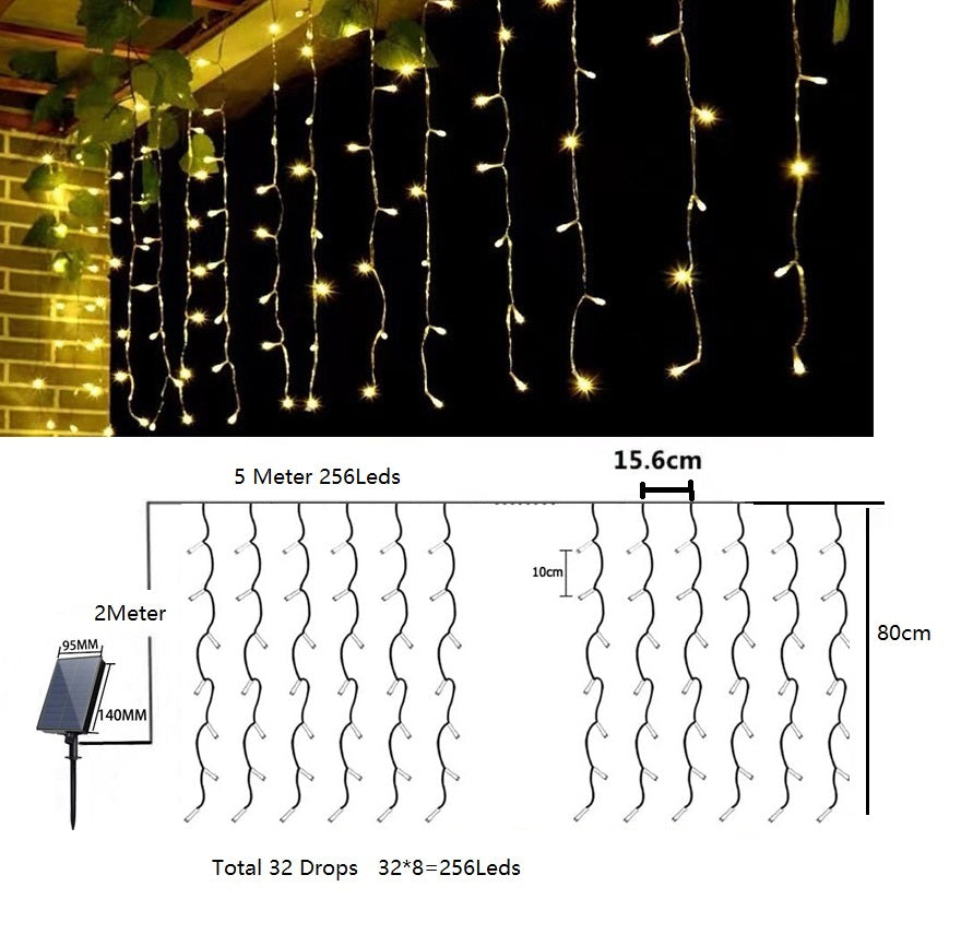 Solar Eisregen Lichterkette Außen, 3/5/6m 128/256/264 LEDs Weihnachtsbeleuchtung,8 Modi Lichterketten Vorhang, IP44 wasserdicht für Innen Außen Weihnachtsdeko, Schlafzimmer , Party, Balkon, Garten Deko