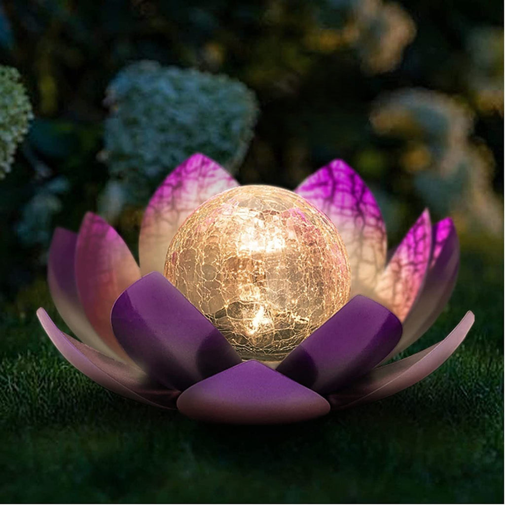 Solar Licht Outdoor Garten, Wasserdichte Solar Lotusblüten Lampe Dekoratives, Traumhafte Lichteffekte durch Bruchglasoptik, LED Solar Lotus Laterne für Terrasse, Rasen, Gehweg, Boden