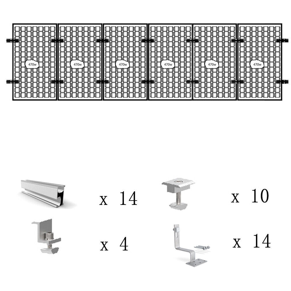 Photovoltaik Solar Ziegeldach Montage Set 1-12 Module Befestigung Schiene Dachhaken, Befestigungssystem Solar Alu Halterung Ziegeldach Montageschiene Set Solarmodul 30/35/40MM Dick