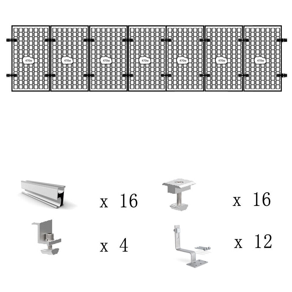 Photovoltaik Solar Ziegeldach Montage Set 1-12 Module Befestigung Schiene Dachhaken, Befestigungssystem Solar Alu Halterung Ziegeldach Montageschiene Set Solarmodul 30/35/40MM Dick