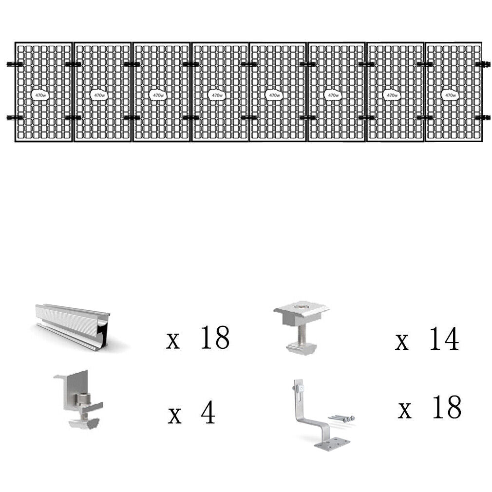 Photovoltaik Solar Ziegeldach Montage Set 1-12 Module Befestigung Schiene Dachhaken, Befestigungssystem Solar Alu Halterung Ziegeldach Montageschiene Set Solarmodul 30/35/40MM Dick