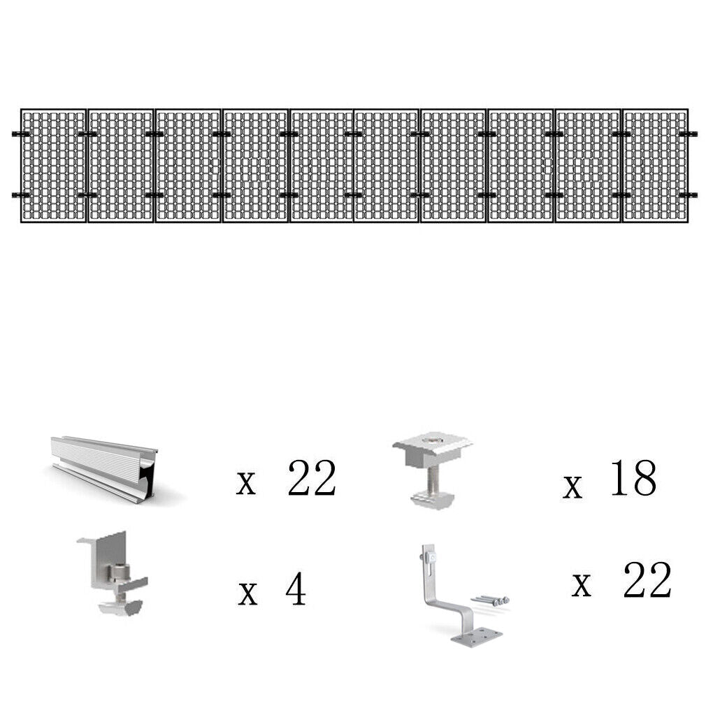 Photovoltaik Solar Ziegeldach Montage Set 1-12 Module Befestigung Schiene Dachhaken, Befestigungssystem Solar Alu Halterung Ziegeldach Montageschiene Set Solarmodul 30/35/40MM Dick